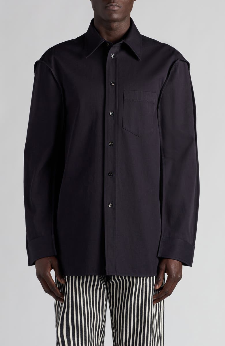 Bottega Veneta Cotton Twill Button-Up Shirt, Main, color, Dark Night