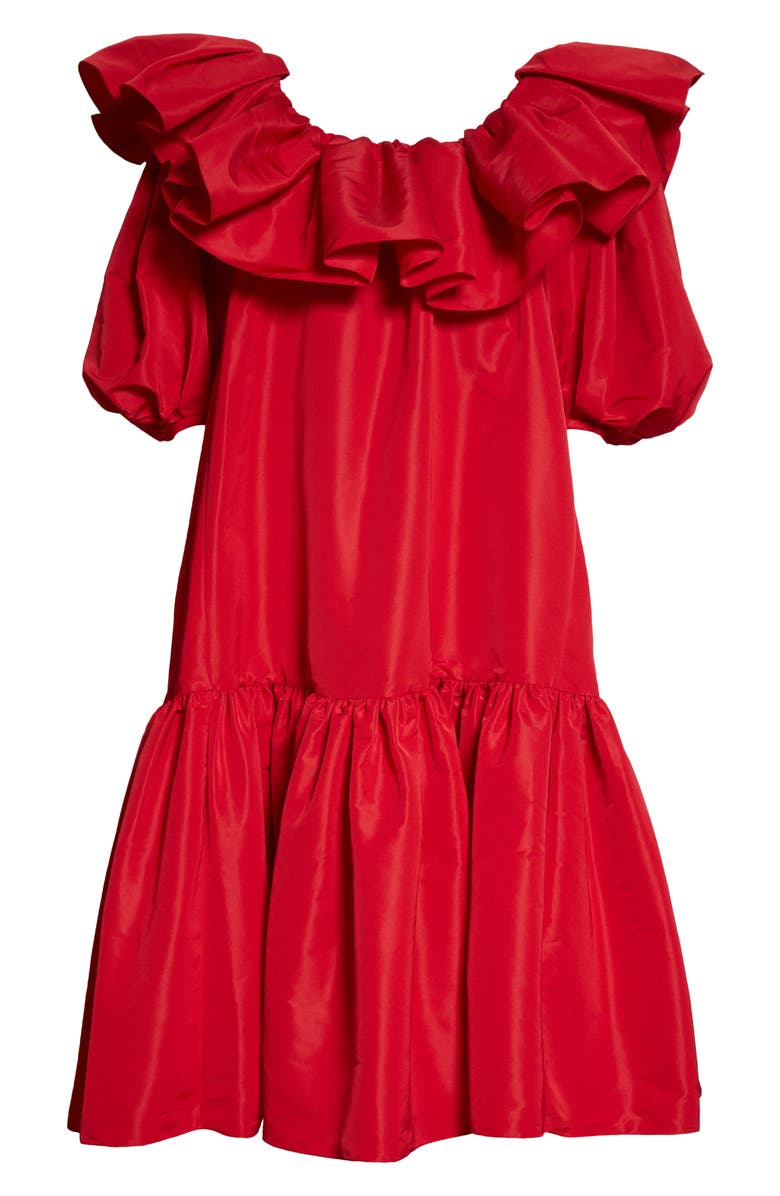 McQueen Alexander McQueen Ruffle Puff Sleeve Drop Waist Midi Dress, Alternate, color,