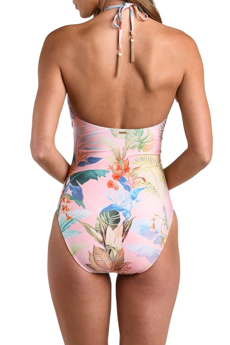 Colorful Palms Halter One-Piece Swimsuit, Alternate, color, PINK MULTI