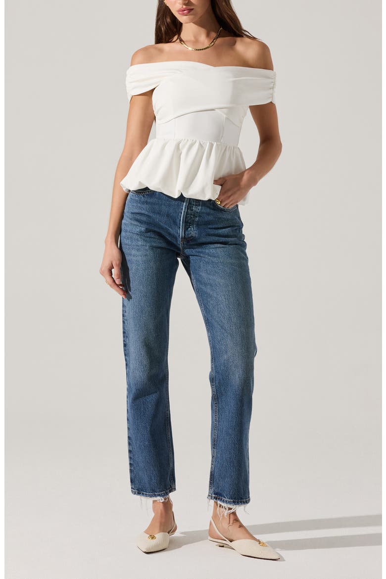 Tennille Off the Shoulder Peplum Top, Alternate, color, WHITE