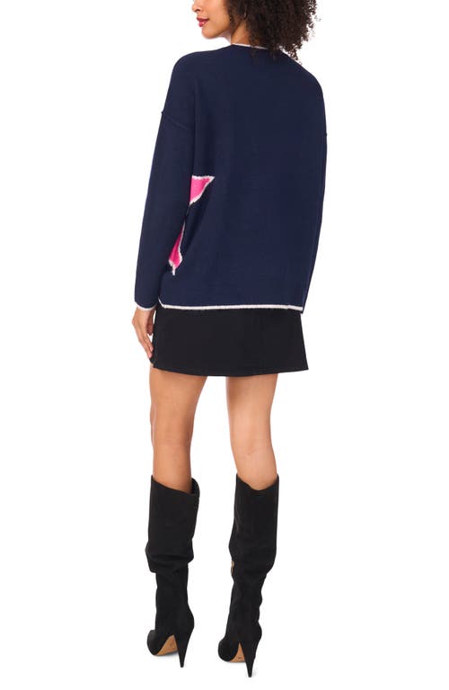 Vince Camuto Star Detail Crewneck Sweater In Blue