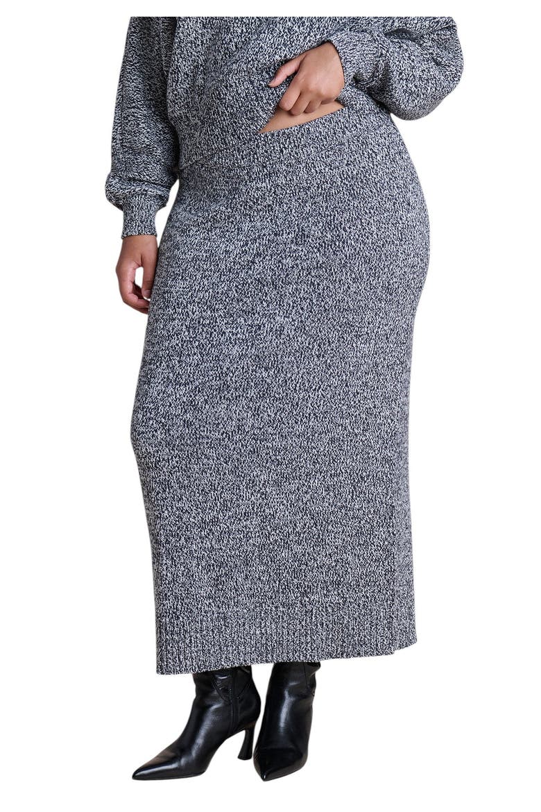 Marled Sweater Midi Skirt (plus), Main, color, BLACK GREY