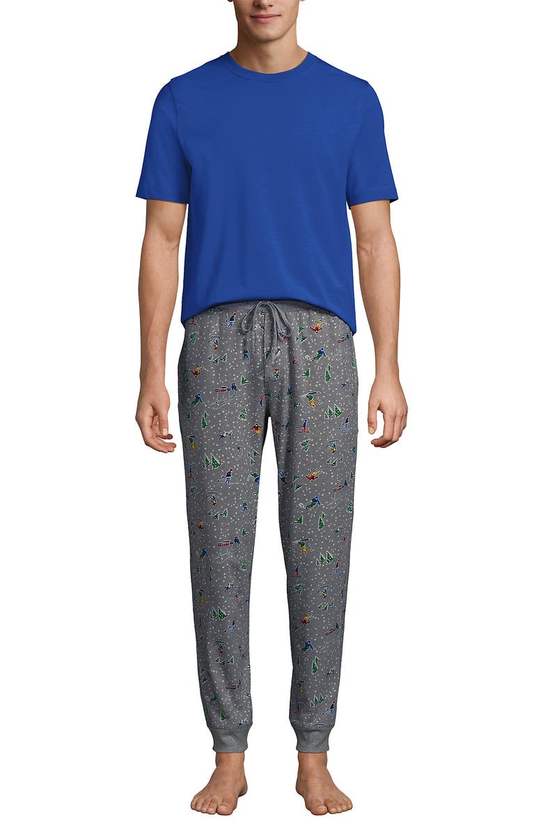 Lands' End Knit Jersey Pajama Sleep Set, Main, color, Gray Heather Skiers