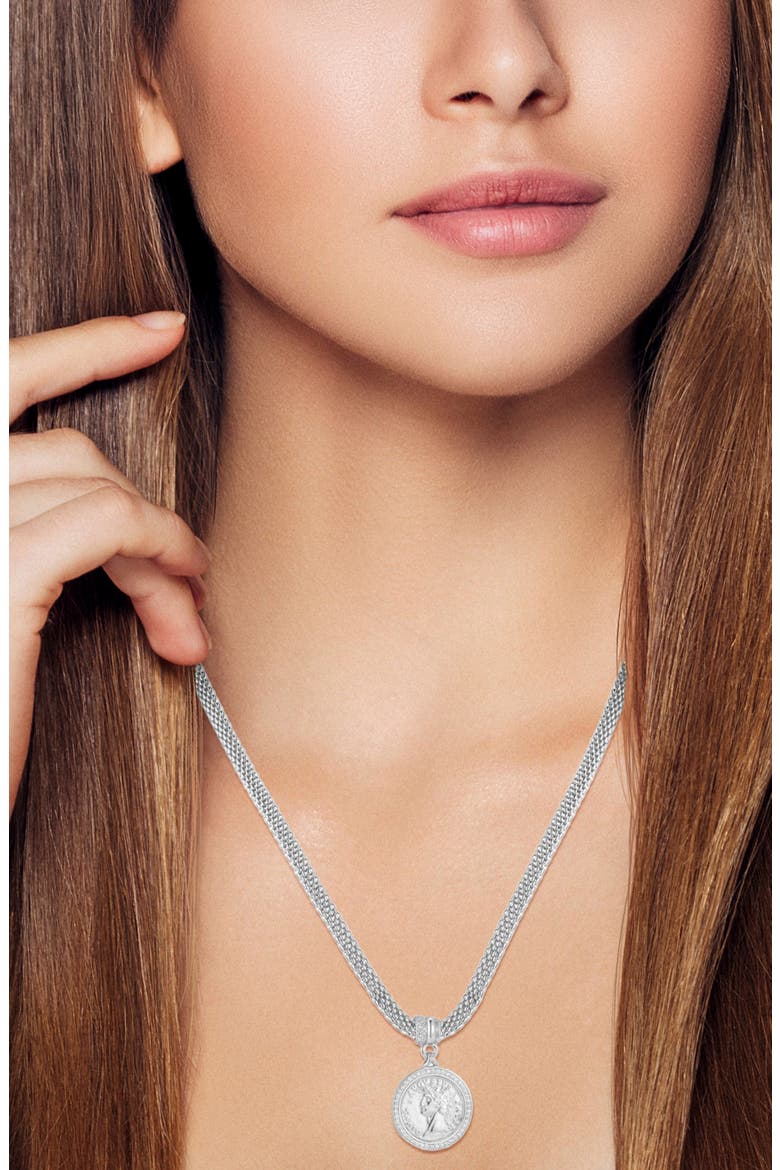 Pavé Coin Pendant Popcorn Chain Necklace, Alternate, color, SILVER