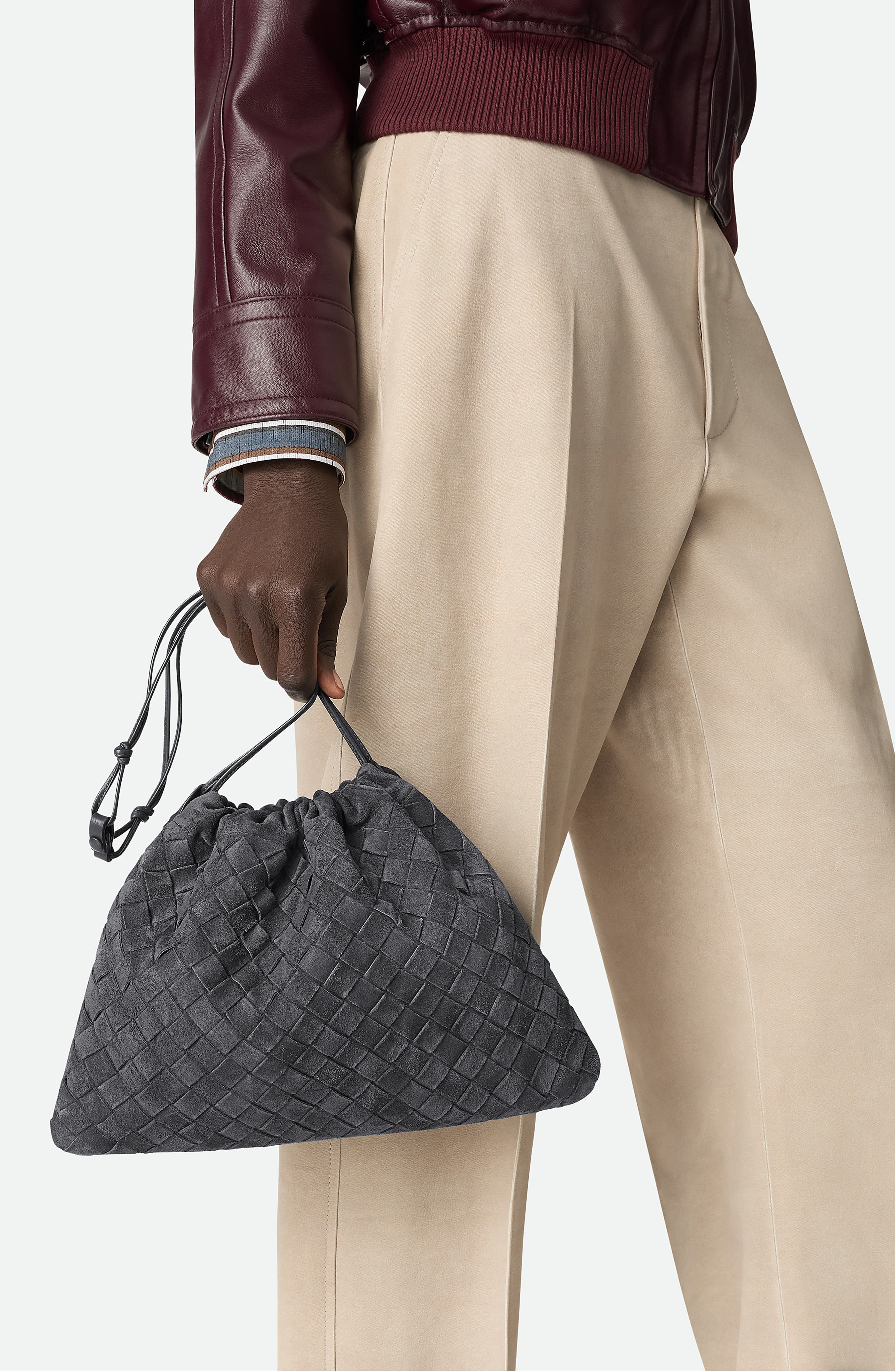 Bottega Veneta Medium Dustbag Intrecciato Suede Bag, Alternate, color, 1035 Graphite-Gold