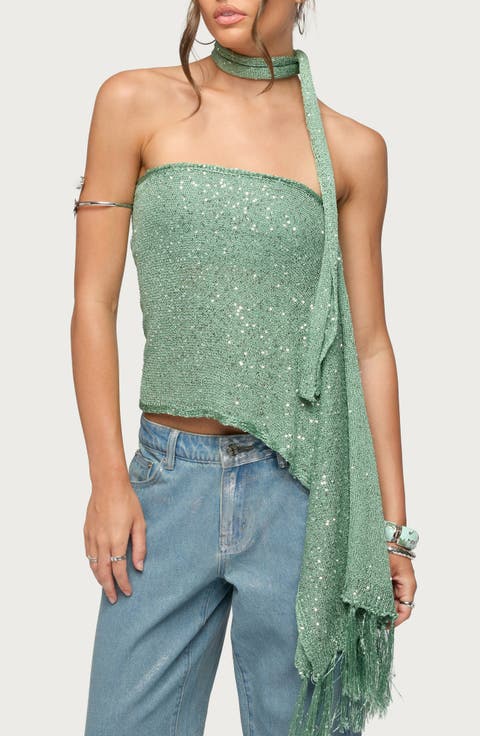 Two-Piece Sequin Scarf Top