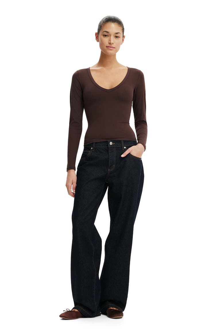 Women's Hold Me V Neck Long Sleeve, Alternate, color, Dark Oak