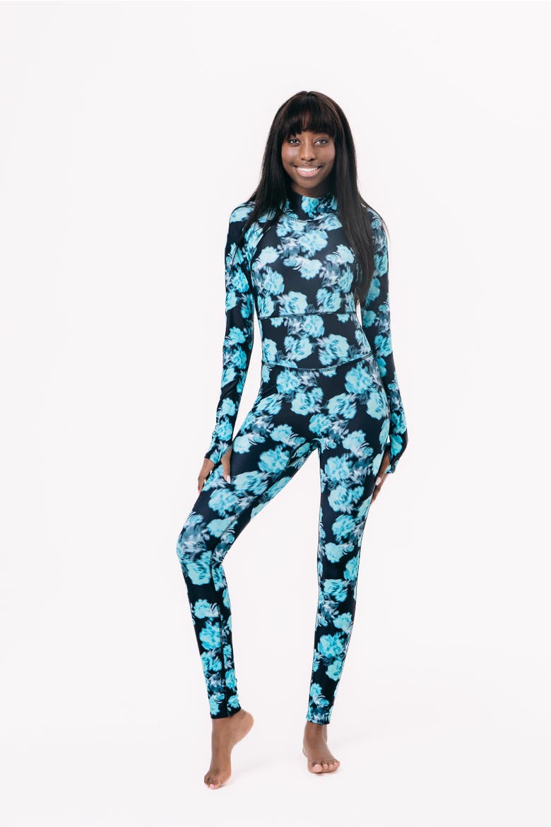 Women's Full-Body One-Piece Swimsuit - UPF 50+, Main, color, Aqua Bloom Black