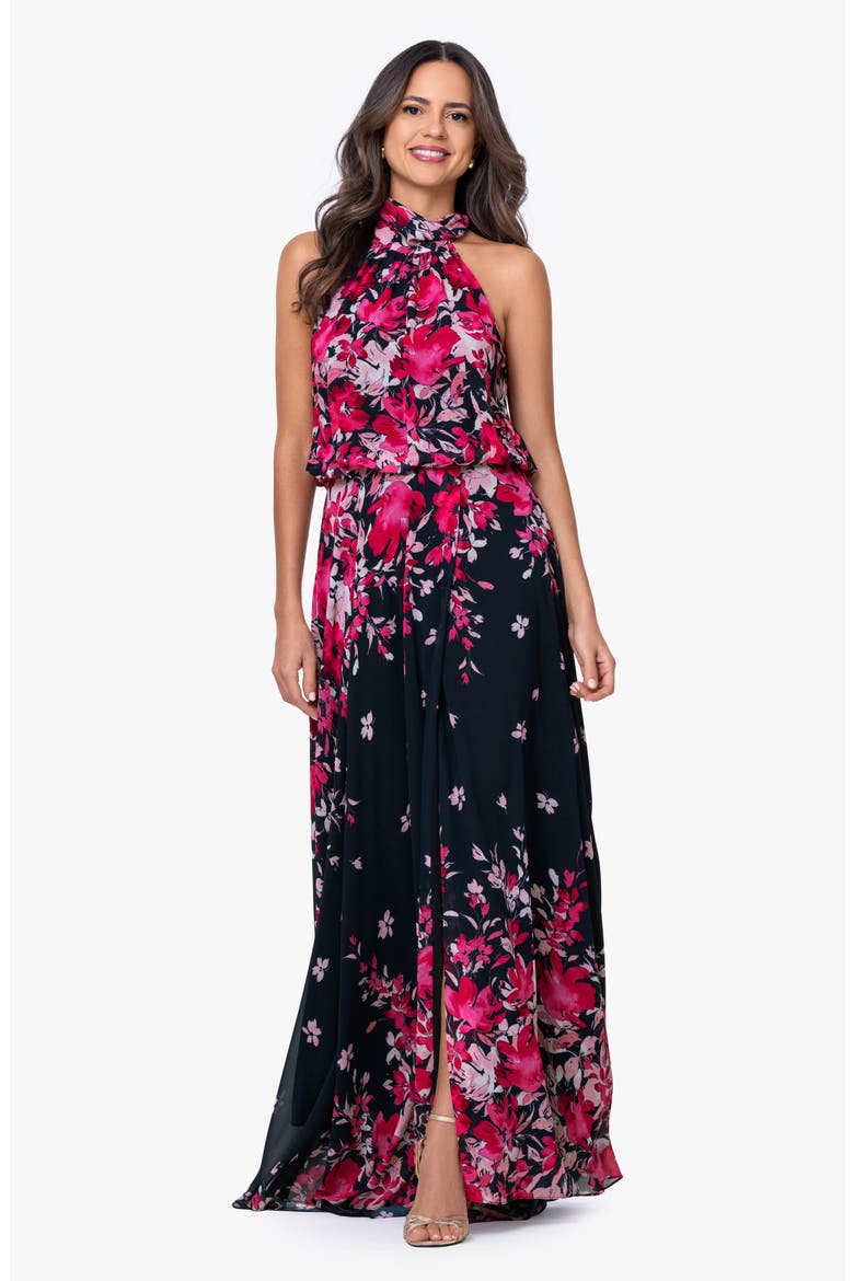 Sleeveless Blouson Chiffon Gown, Alternate, color, NAVY/ FUSHIA