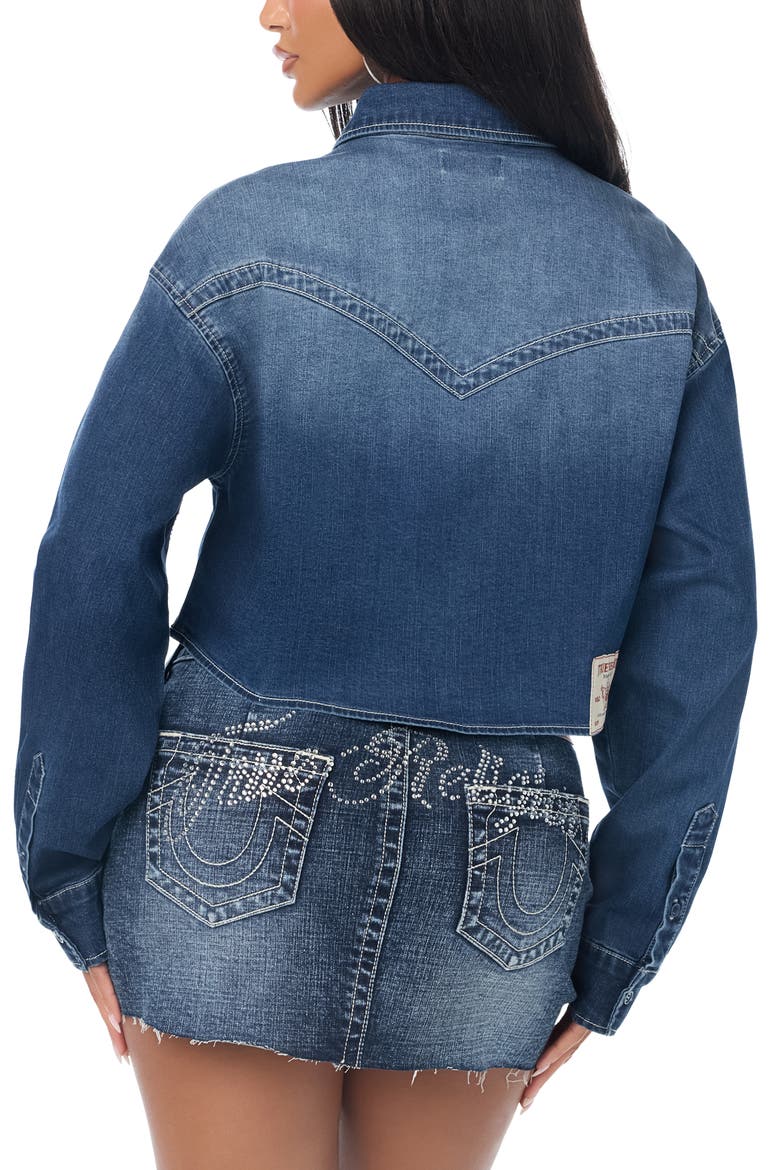 Rhinestone Logo Relaxed Cropped Shirt, Alternate, color, ASTRAL TIDE