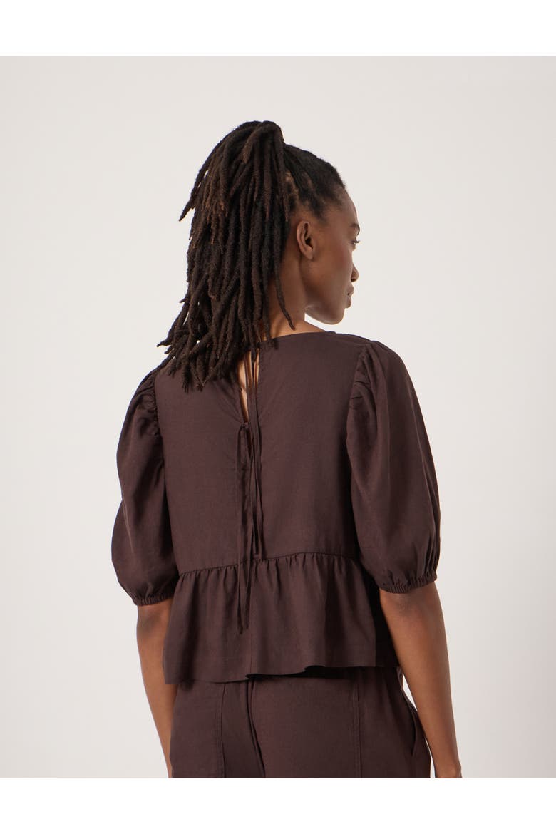 Alva Puff Sleeve Linen Beach Top, Alternate, color, Dark Brown