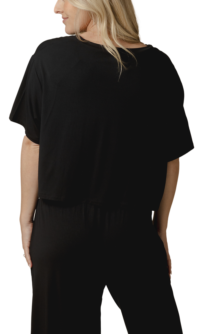 Aria Casual Cropped Short Sleeve Top, Alternate, color, Black