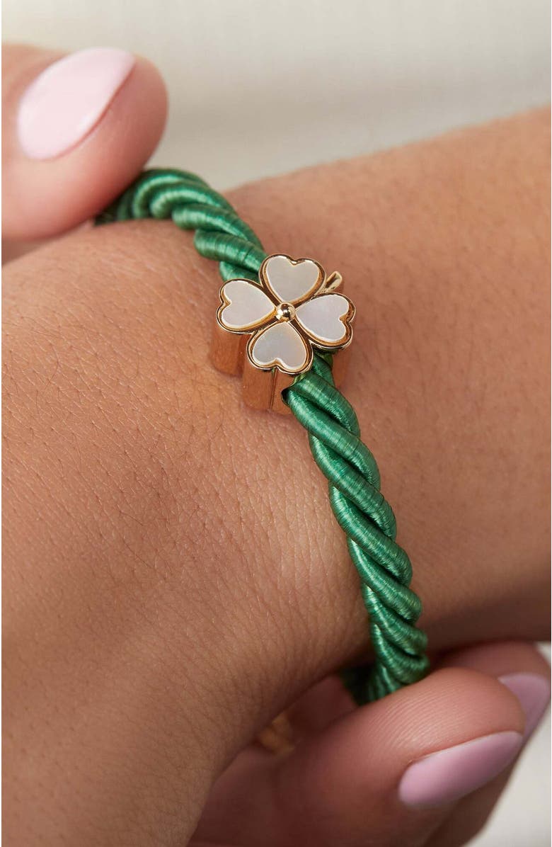 Alex and Ani Four Leaf Clover Cord Bracelet, Alternate, color, Green