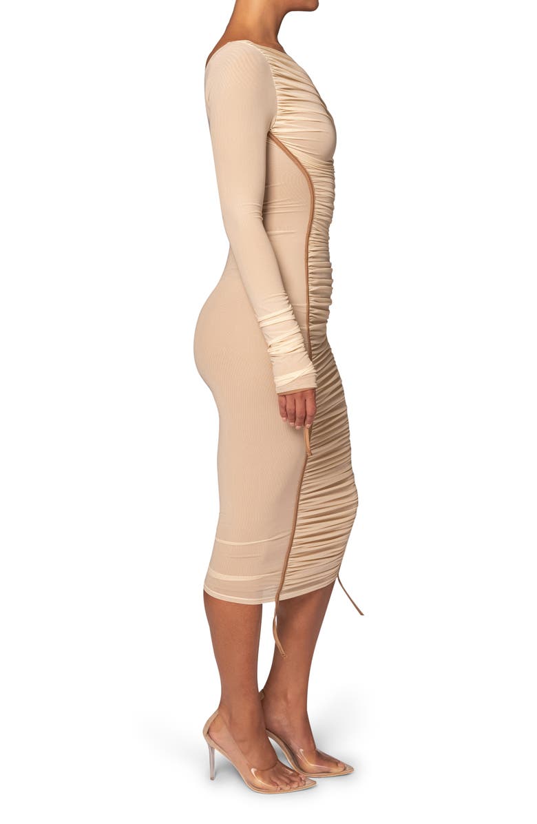 JLUXLABEL Monika Ruched One-Shoulder Mesh Midi Dress, Alternate, color,