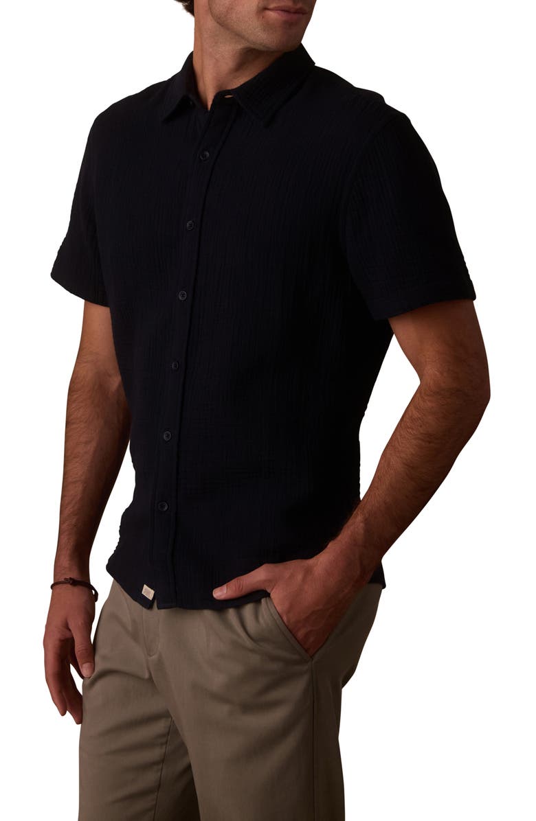The Normal Brand Kalo Cotton Gauze Short Sleeve Button-Up Shirt, Alternate, color, Navy