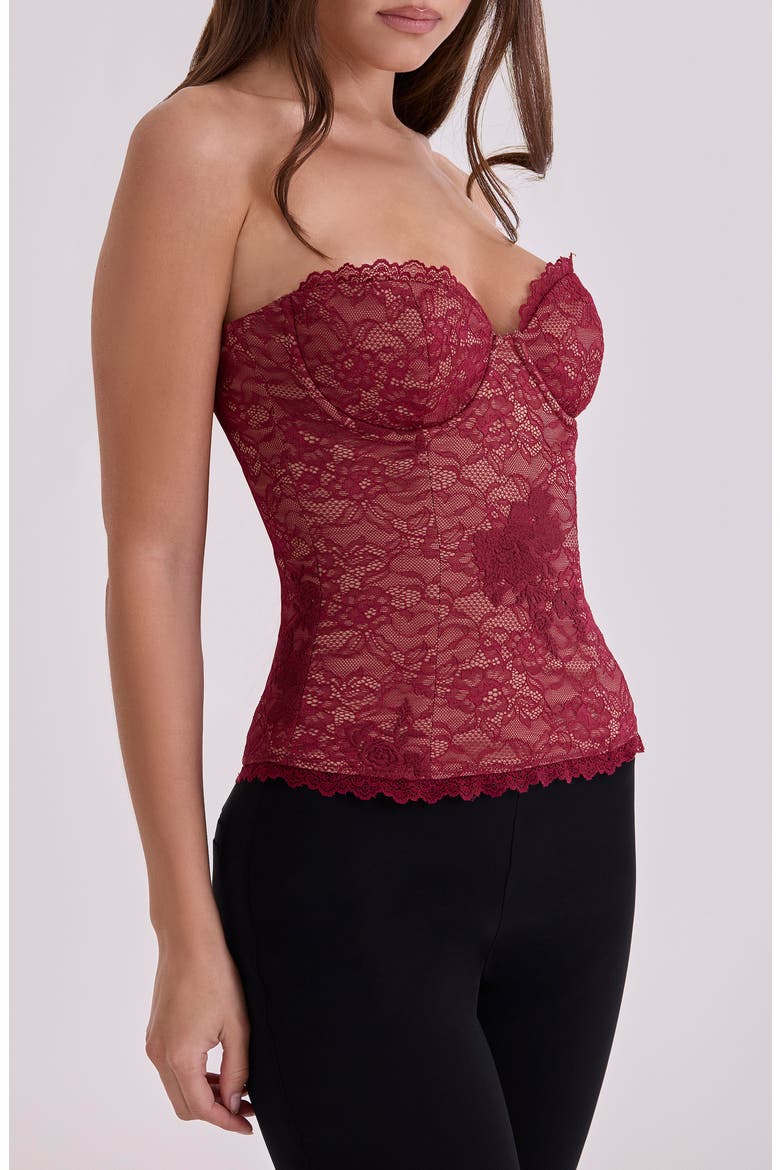 Yara Strapless Lace Corset Top, Alternate, color, WINE