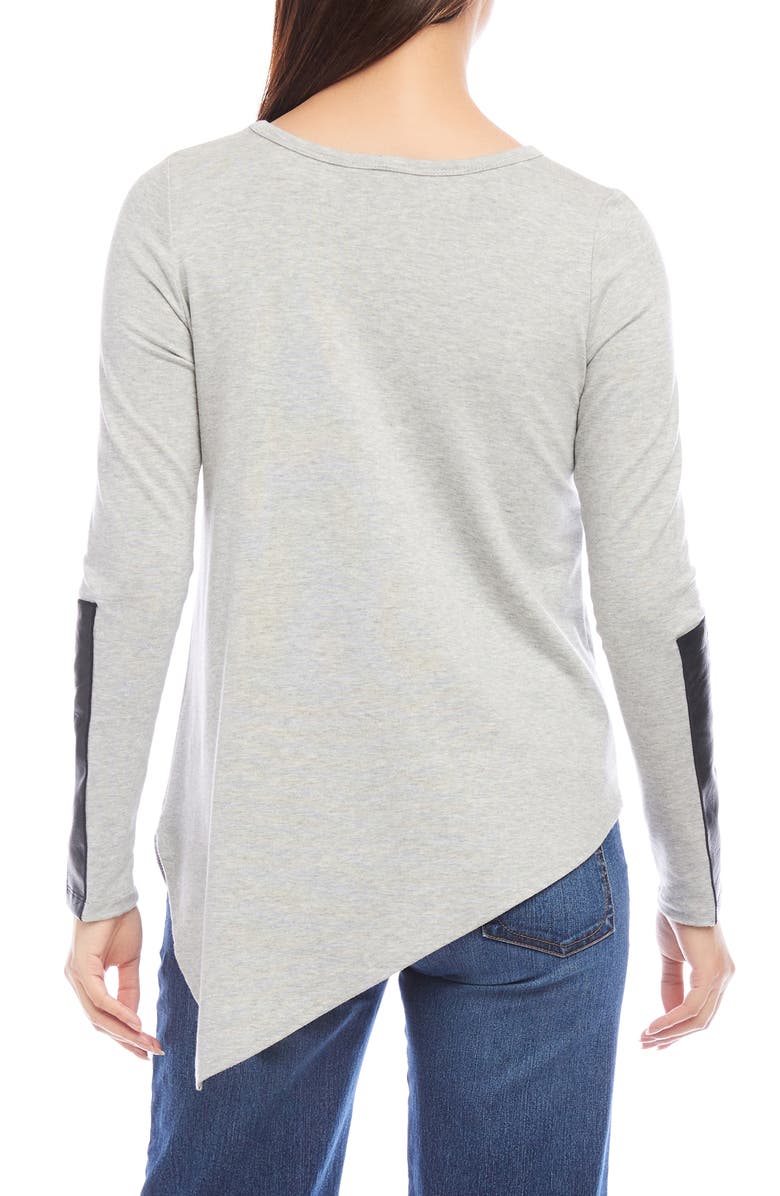 Karen Kane Faux Leather Trim Long Sleeve Asymmetric Top, Alternate, color, Heather
