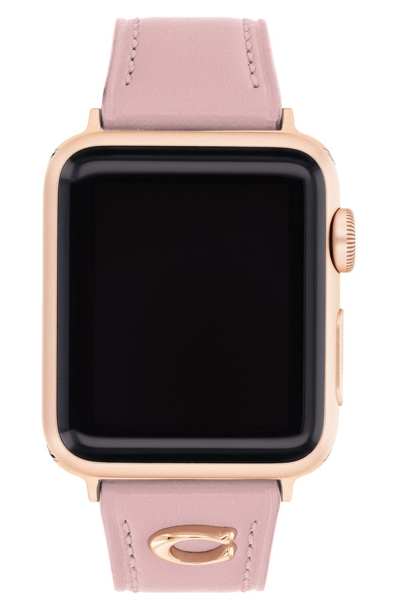 COACH Leather Apple Watch<sup>®</sup> Watchband, Main, color, 