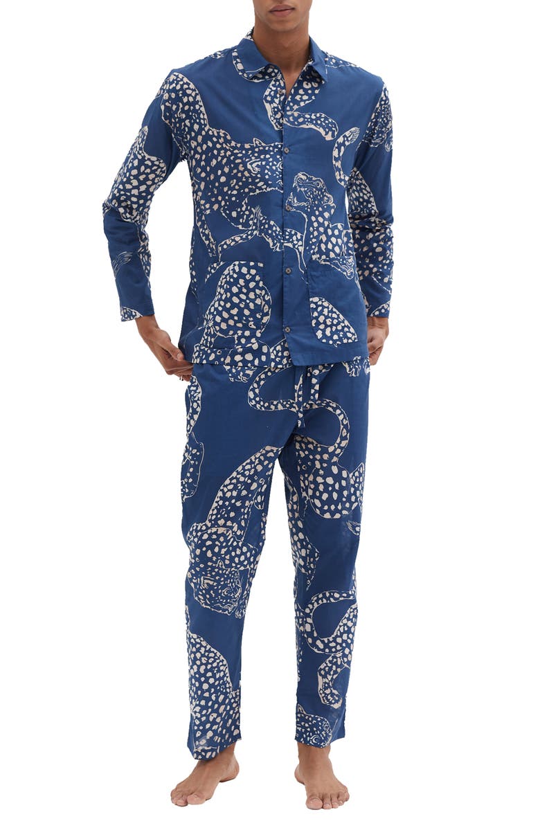 Desmond & Dempsey Leopard Print Long Sleeve Cotton Pajamas, Main, color, 
