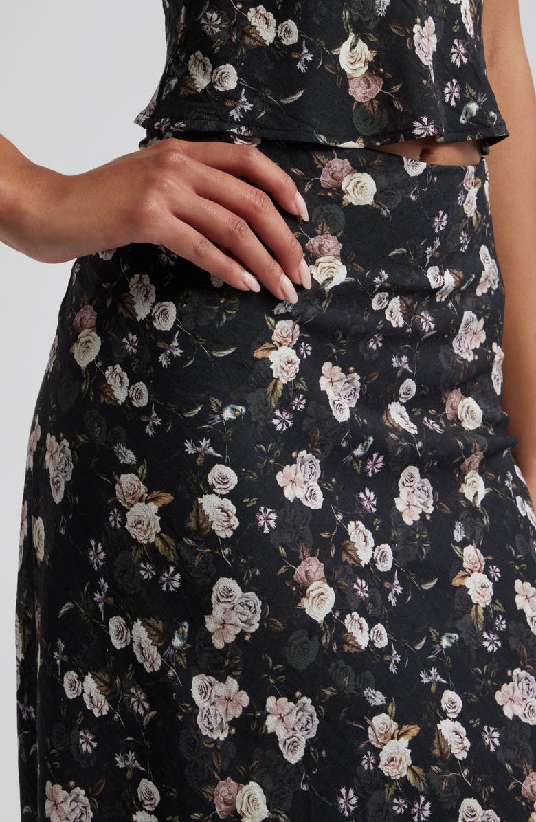 Petal & Pup Giarda Floral Print Crinkle Maxi Skirt, Alternate, color, Black Floral