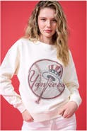 Terez Women's Terez Cream New York Yankees Oversized Gemstone Logo Sweatshirt