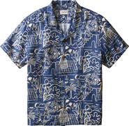 Marine Layer Island Motif Linen Blend Camp Shirt