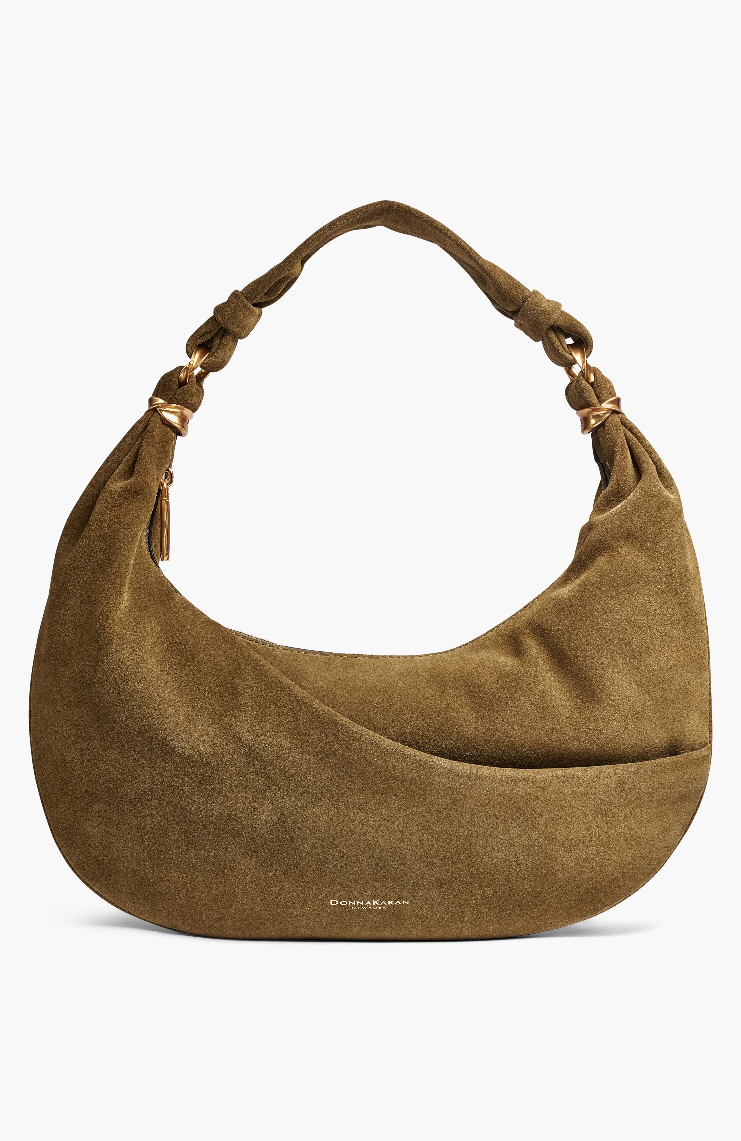 Donna Karan New York Gabardine Suede Shoulder, Main, color, Smoky Olive