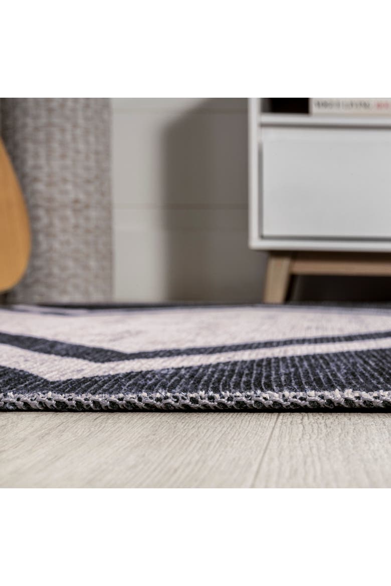 Siksak Modern Chevron Border Machine-Washable Area Rug, Alternate, color, Ivory/Navy