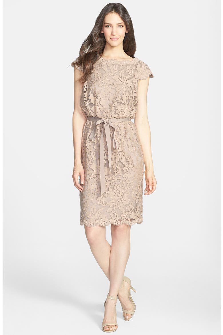 Lace Blouson Dress, Alternate, color, SAND
