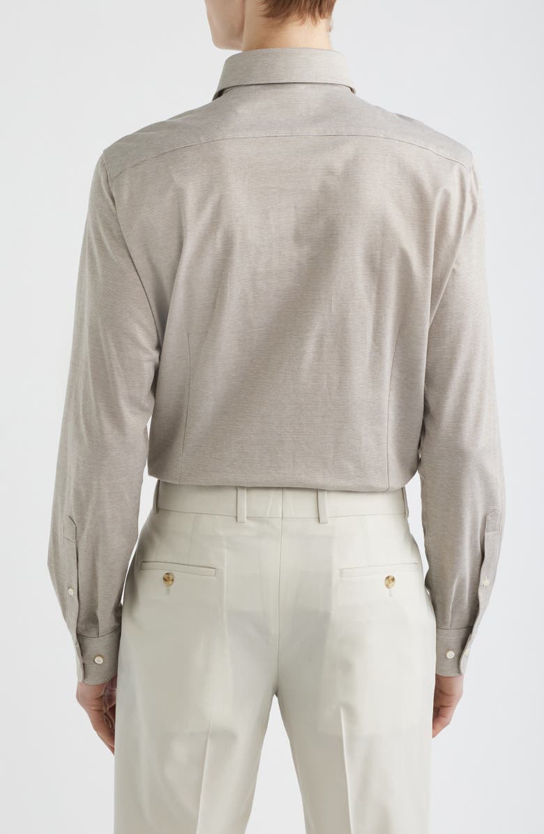 Emanuel Berg Premium Modern Fit Microhoundstooth Cotton Jersey Dress Shirt, Alternate, color, Light Beige