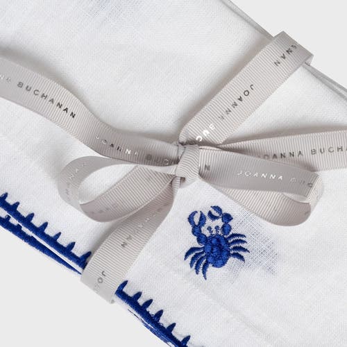 Joanna Buchanan Crab Embroidered Dinner Napkins, White, Set Of Two In Blue