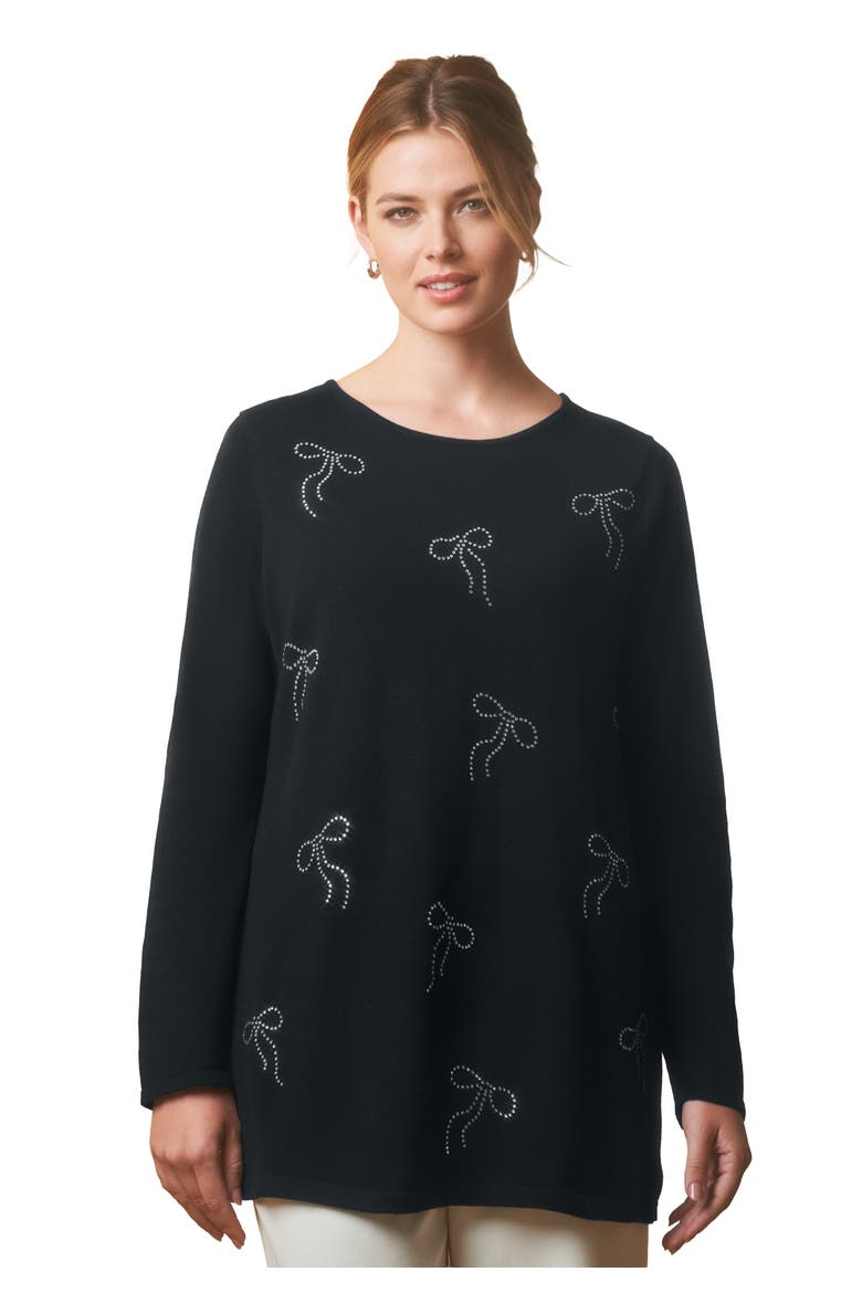 Holiday Motif Pullover, Main, color, BLACK RHINESTONE BOWS