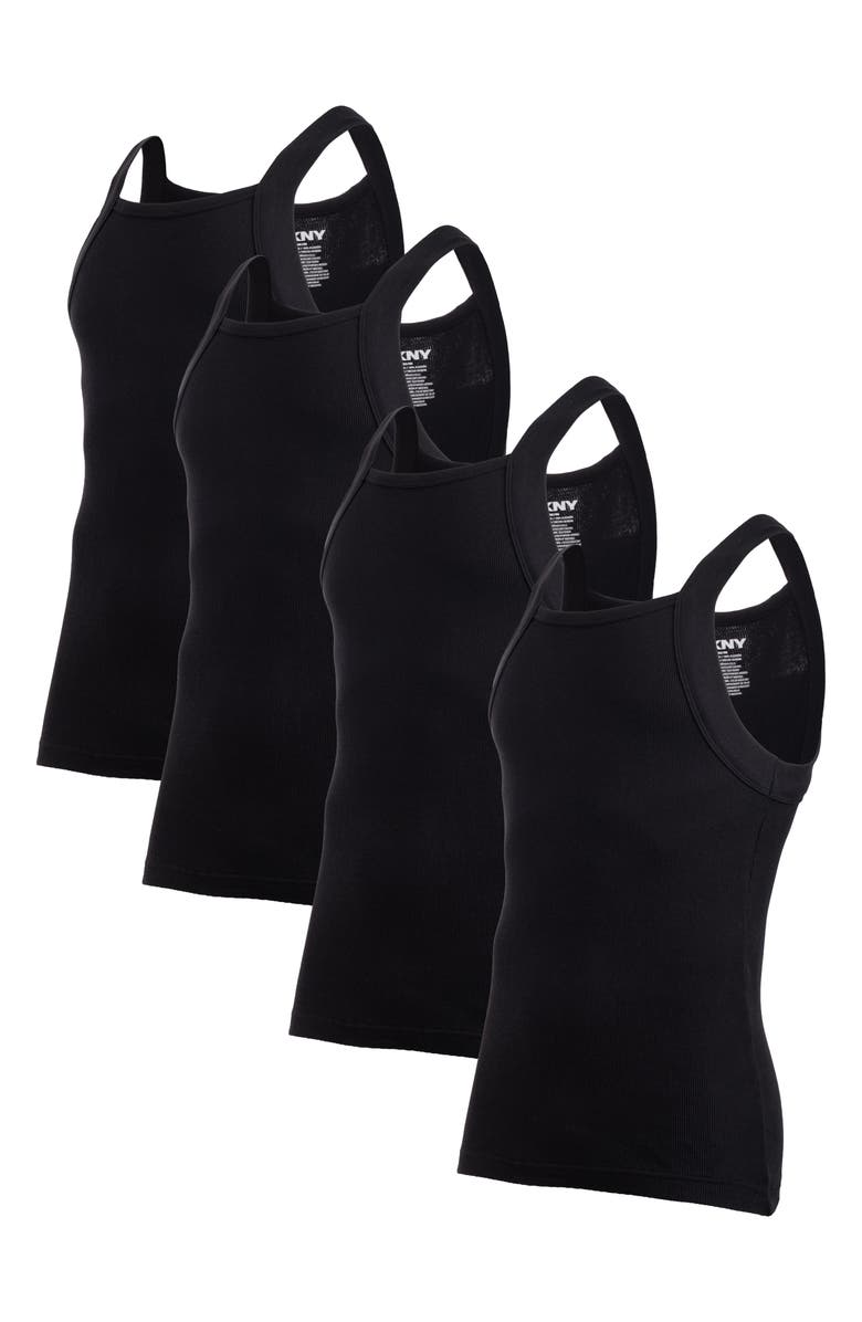DKNY Pack of Four Square Neck Tank Tops, Main, color, Black/Black/Black/Black