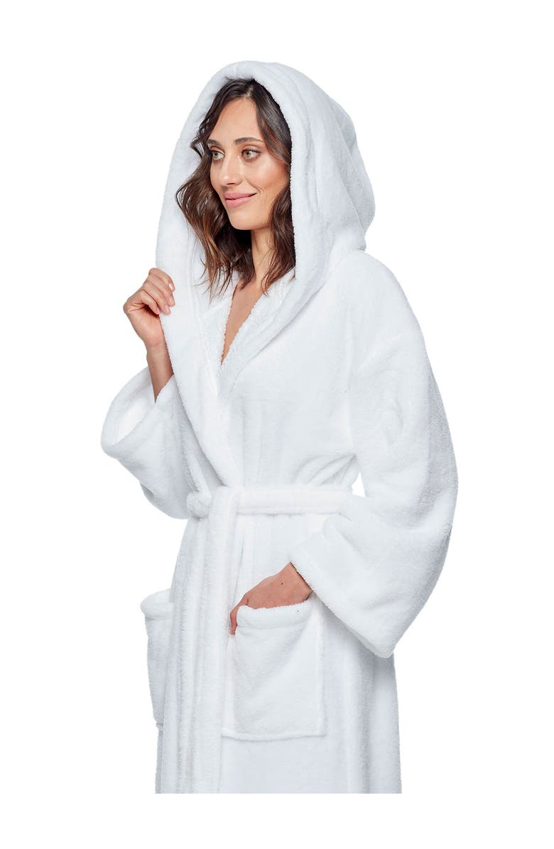 ARUS Womens Long Fleece Robe with Hood, Alternate, color, White