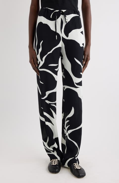 Pachas Giant Floral Print Cotton & Silk Drawstring Pants