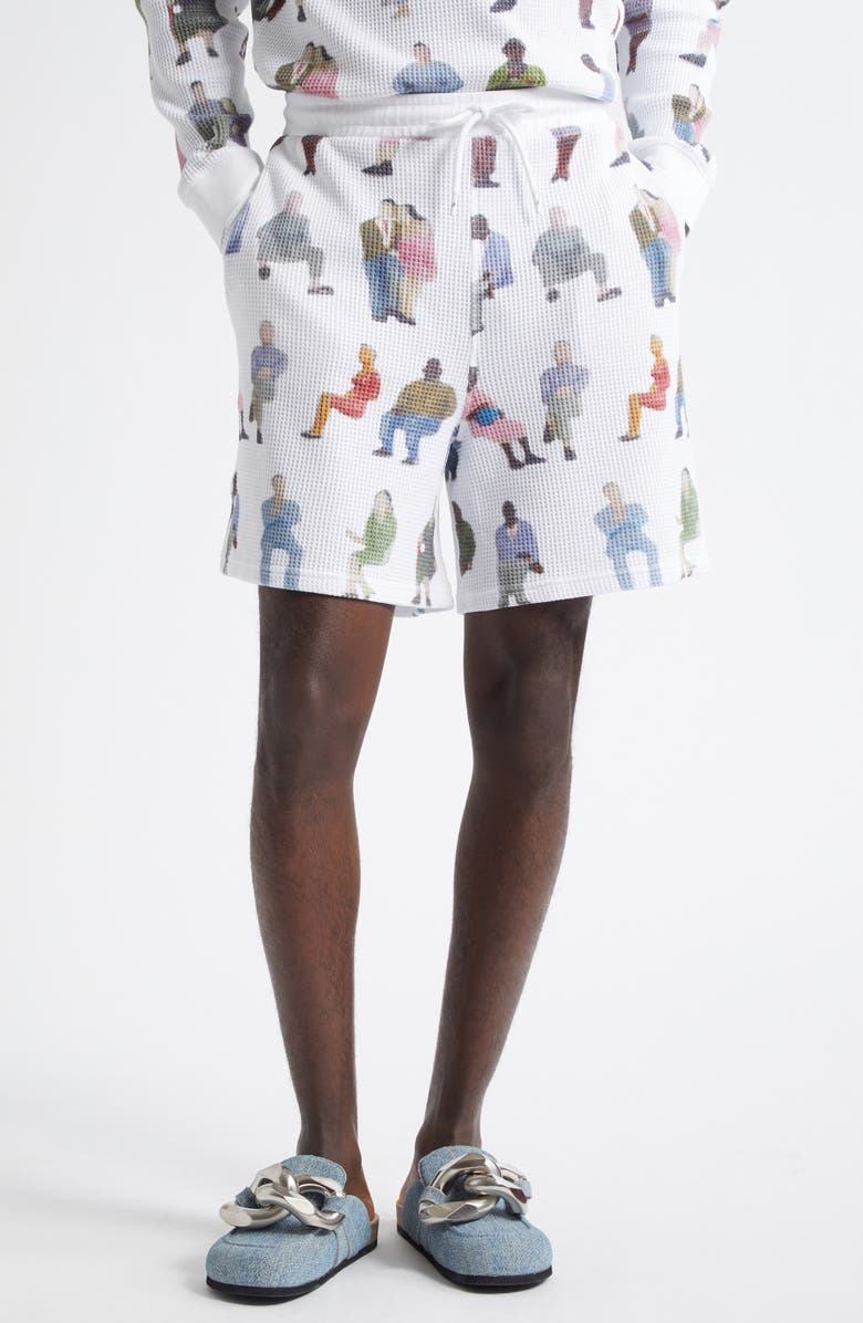 JW Anderson Printed Waffle Knit Cotton Shorts, Main, color, 