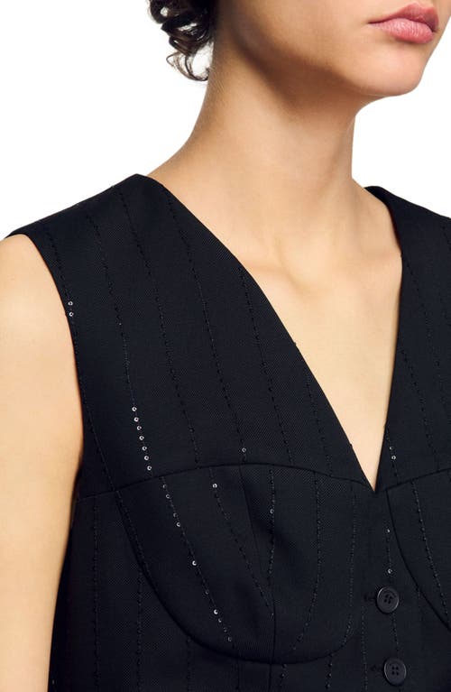 Shop Sandro Sequin Cropped Jacket In Black