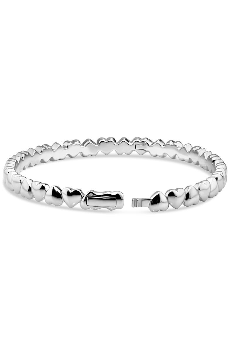 DEVATA Sweet Heart Eternity Bangle Bracelet in Rhodium Plated Sterling Silver, Alternate, color, Silver