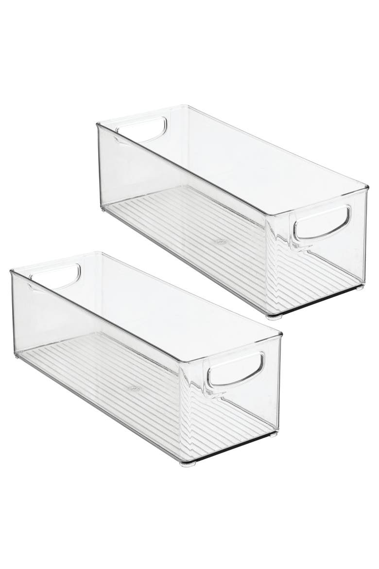 Plastic Stackable Pantry Bin with Handles, Set of 2, Clear, Made in USA, Main, color, Clear