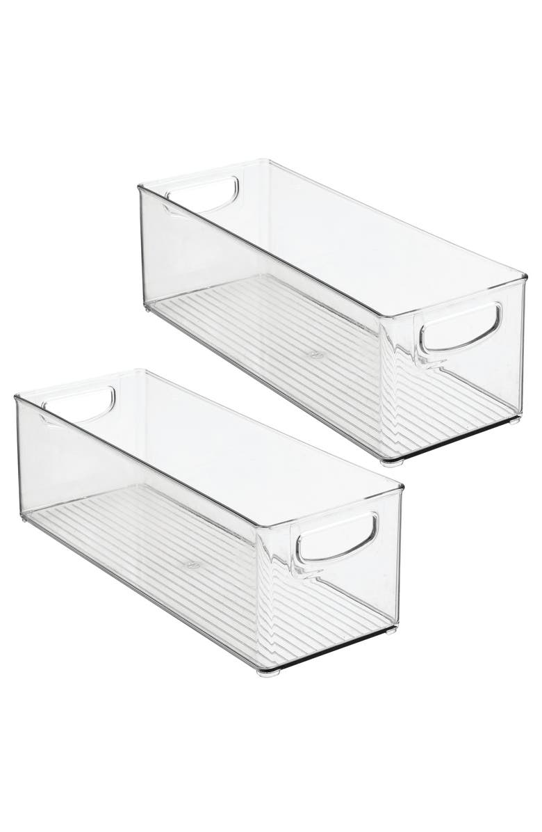 mDesign Plastic Stackable Pantry Bin with Handles, Set of 2, Clear, Made in USA, Main, color, Clear