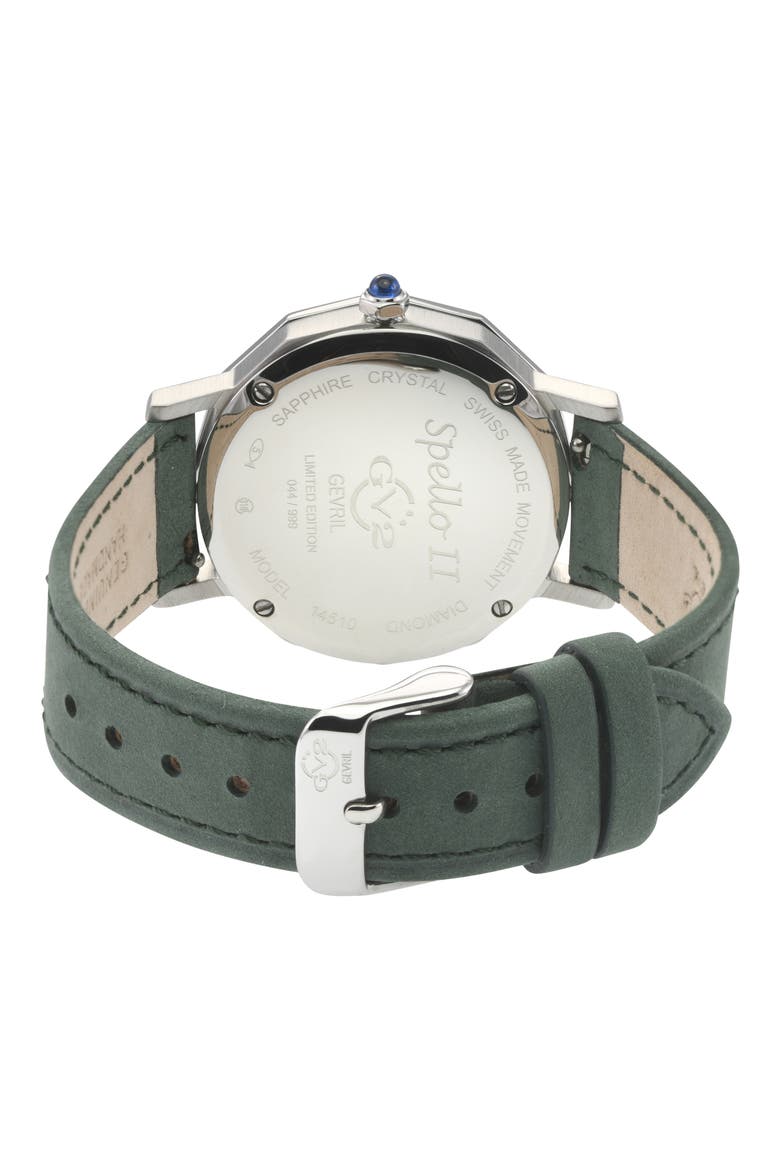 Spello II Diamond Dial Leather Strap Watch, 36mm, Alternate, color, GREEN
