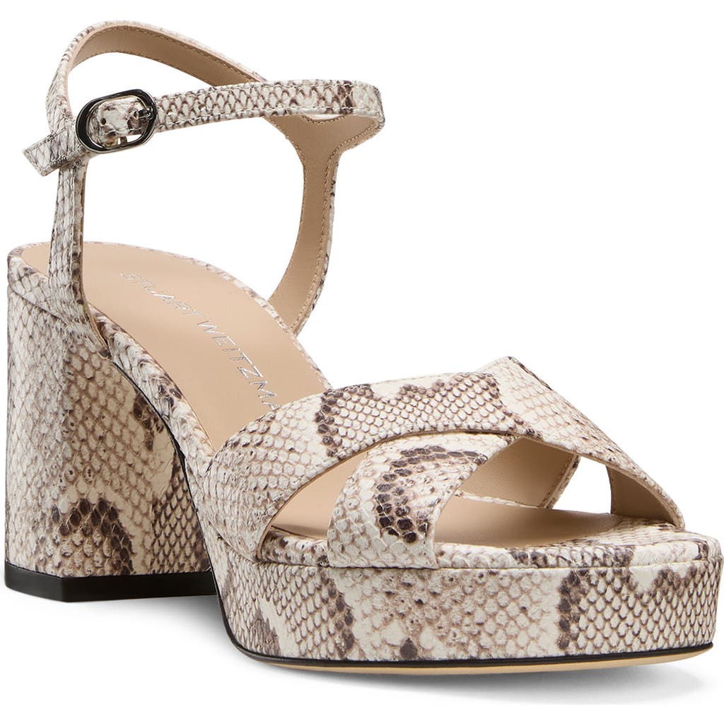 Stuart Weitzman 80mm Dayna Snake-embossed Leather Platform Sandals In Animal Print