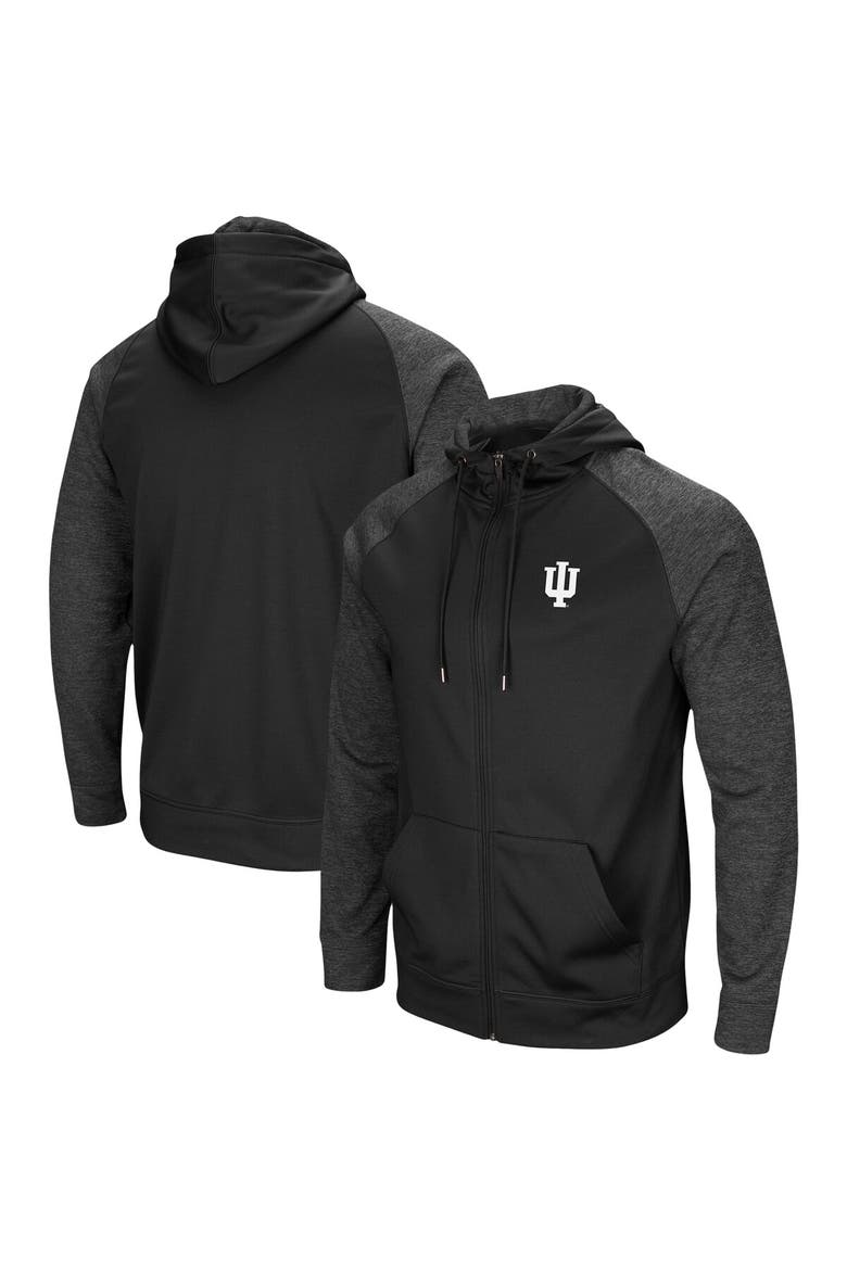 Men's Colosseum Black Indiana Hoosiers Big & Tall Blackout 2.0 Raglan Full-Zip Hoodie, Alternate, color, Black