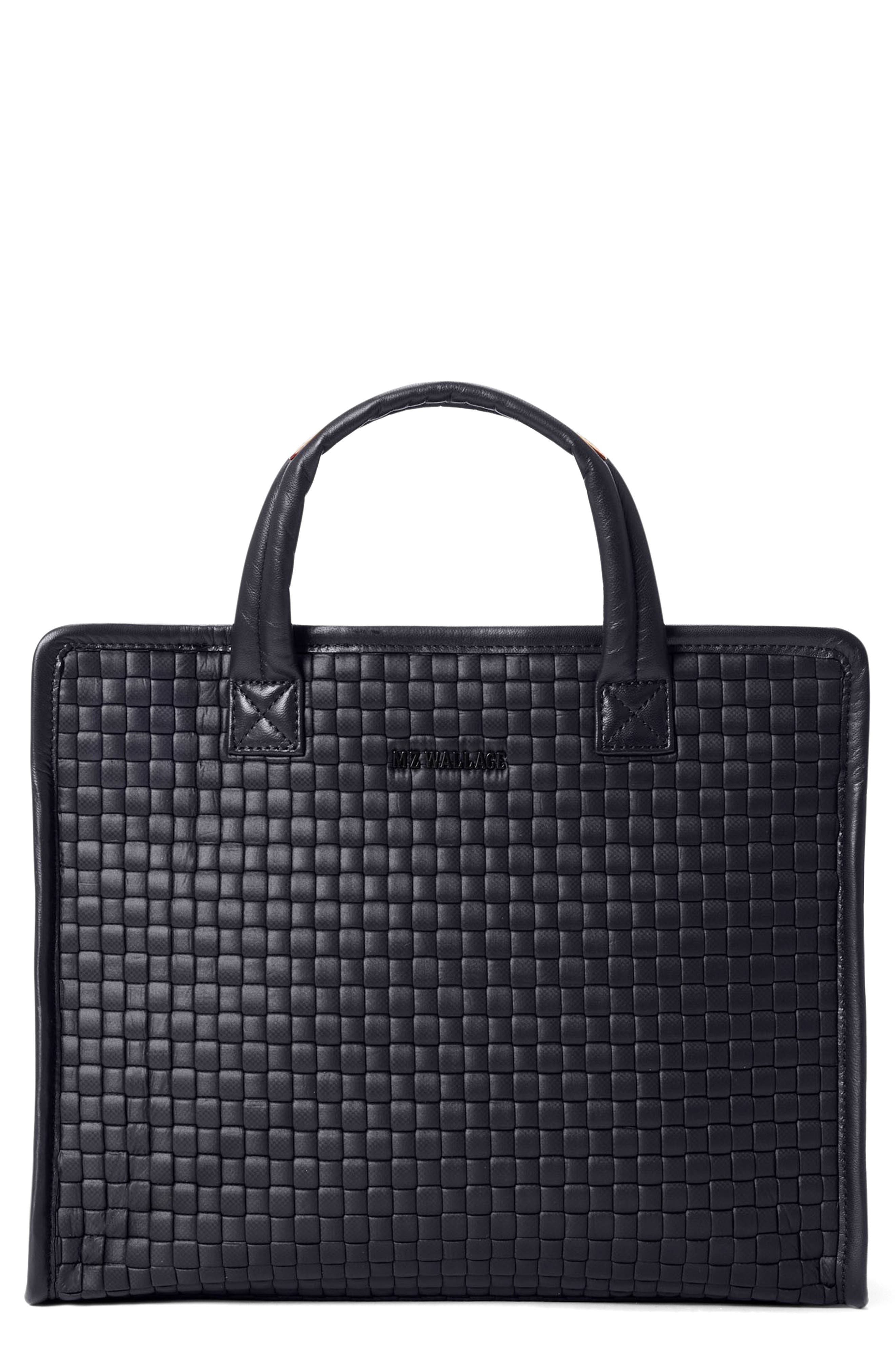 MZ Wallace Medium Woven Nylon Box Tote, Main, color, Black Woven