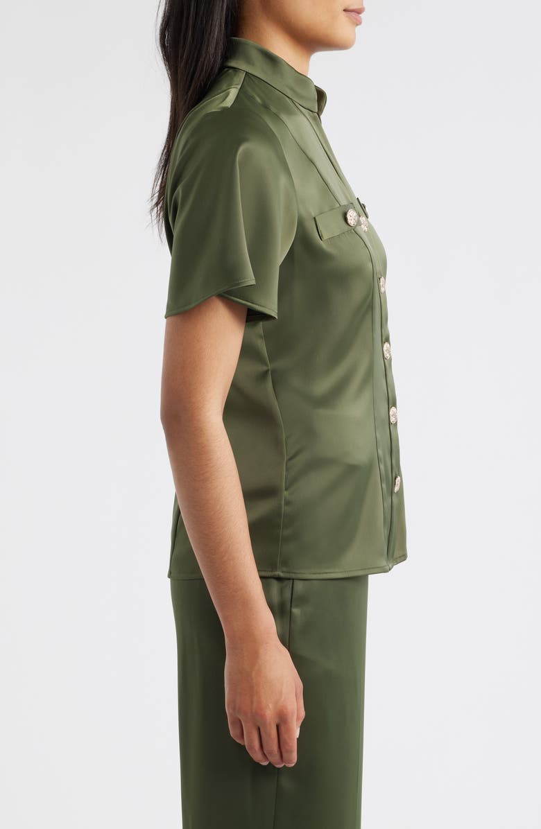 Anne Klein High Neck Short Sleeve Button-Up Shirt, Alternate, color, 