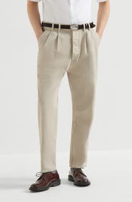Brunello Cucinelli Garment-dyed denim iconic fit five-pocket trousers with double pleats