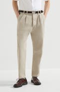 Brunello Cucinelli Garment-dyed denim iconic fit five-pocket trousers with double pleats