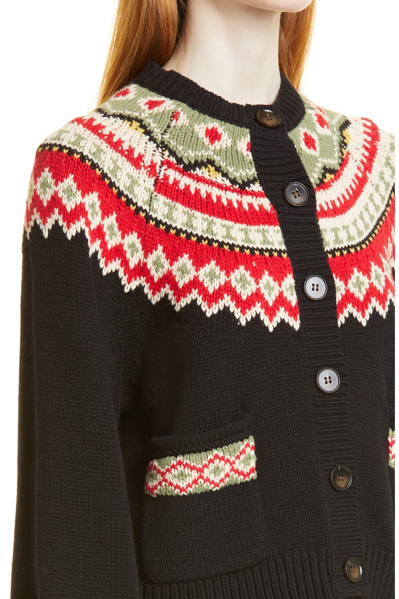 The Great The Holiday Fair Isle Sophomore Cotton Blend Cardigan, Alternate, color, BLACK W/ HOLIDAY FAIR ISLE