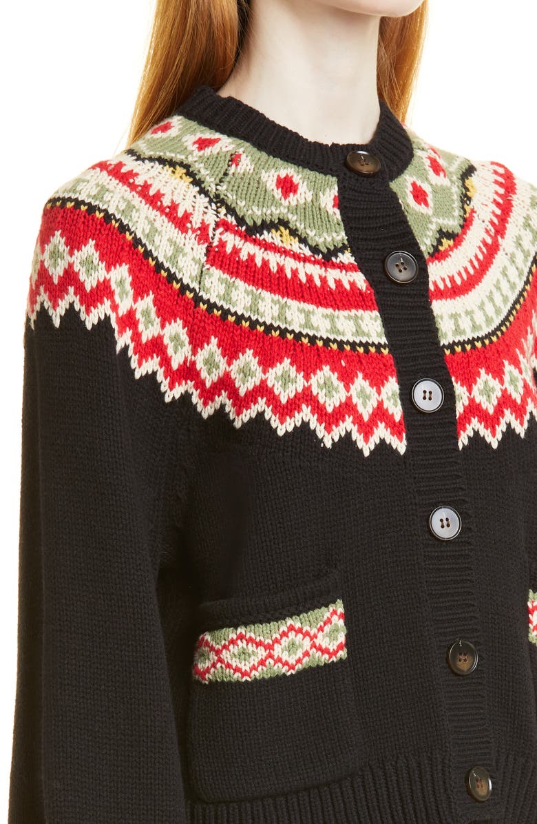 THE GREAT. The Great The Holiday Fair Isle Sophomore Cotton Blend Cardigan, Alternate, color,