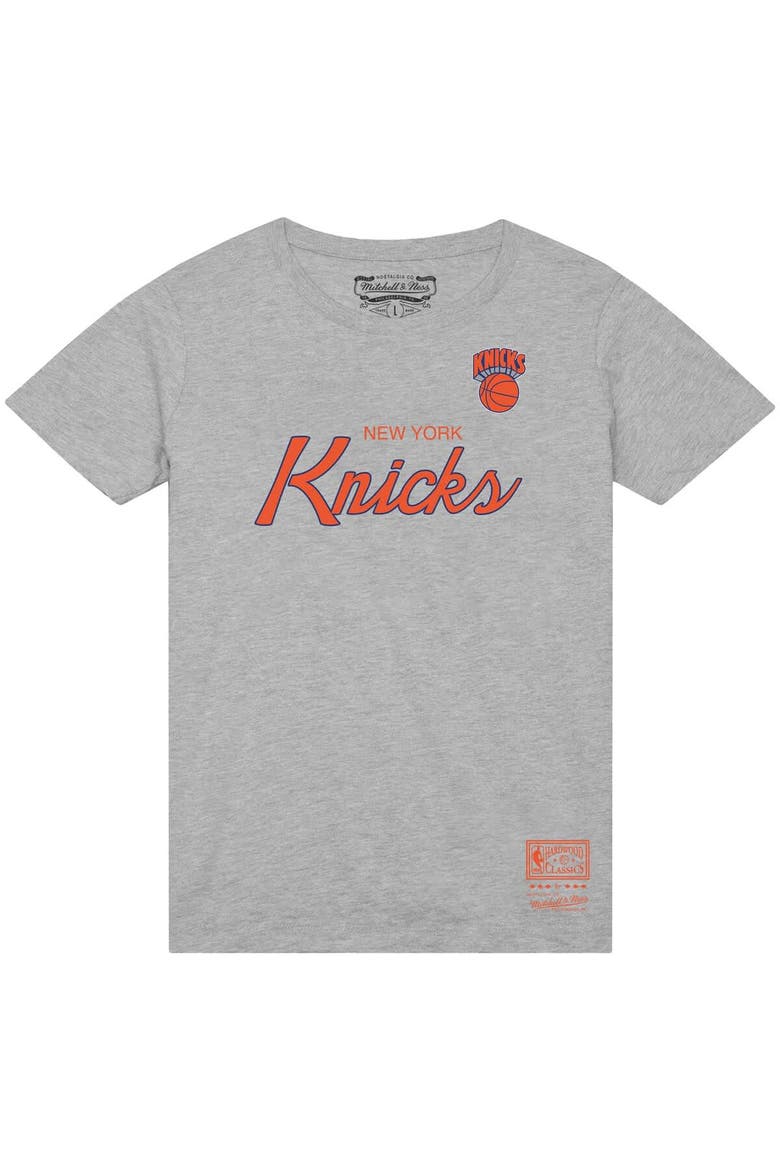 Men's Mitchell & Ness  Heather Gray New York Knicks Big & Tall Hardwood Classics Vintage Wordmark T-Shirt, Alternate, color, Heather Gray